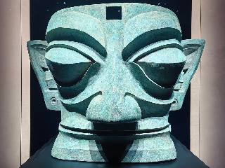 Bronze mask on display at Sanxingdui Museum in Guanghan, near Chengdu.